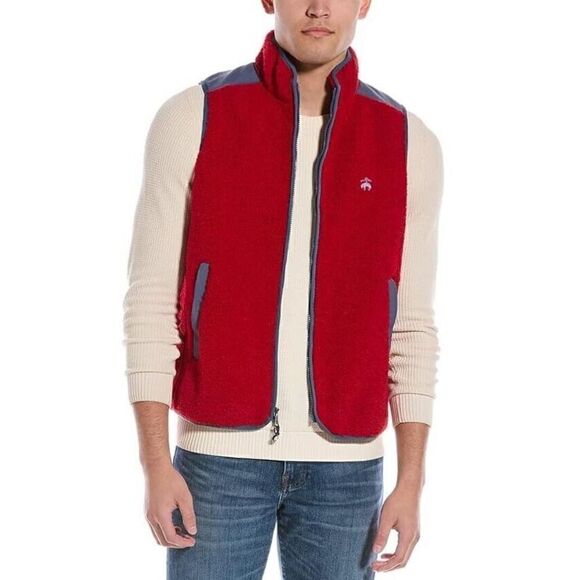 $148 Brooks Brothers Jacket Vest Mens Red Teddy Fleece Full-Zip Casual Size XL - Picture 2 of 7